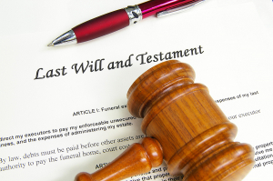 Last Will and Testament document with gavel and pen