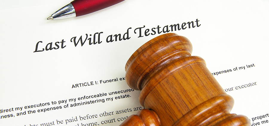 Last Will and Testament document with gavel and pen